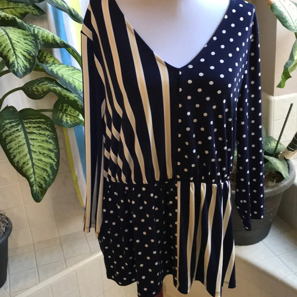 Alfani Iconic Mod polka dot and striped blouse - Picture 2 of 10